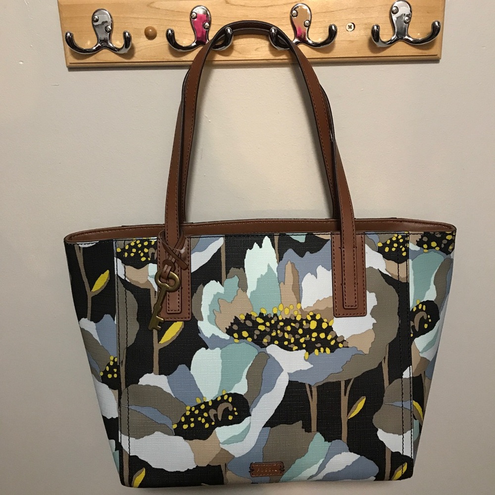 Fossil Floral Tote in Black, Brown, Blue, Cream & Yellow